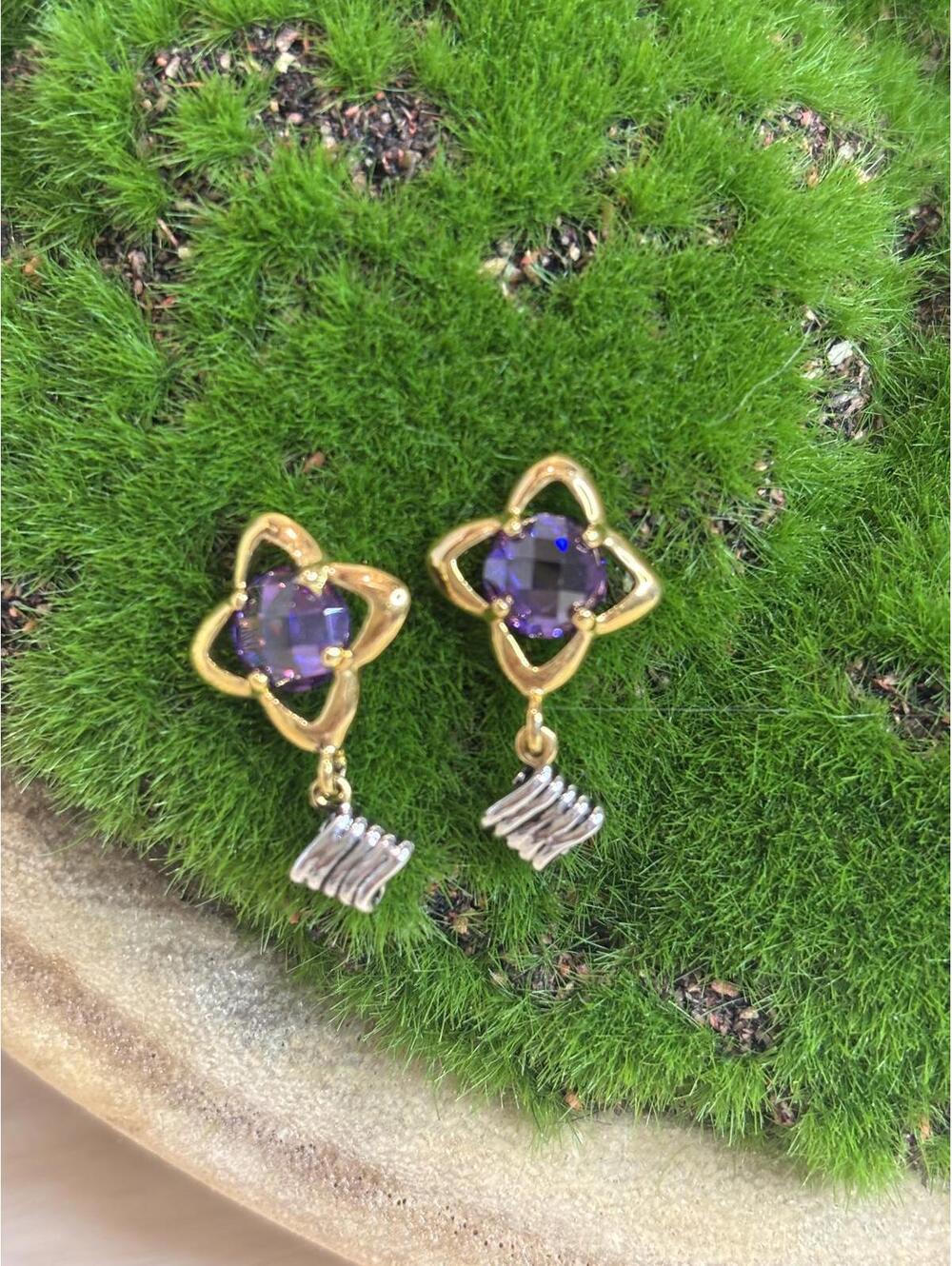 Lauren G Adams Gold Tone Purple Stone Dangle Earrings